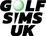 Logo with 'Golf Sims UK' text and a green golf ball on a white background